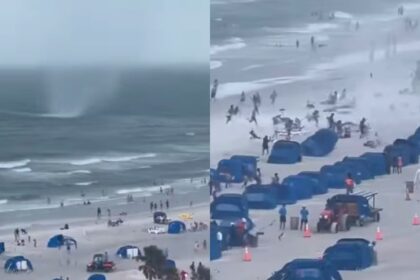 EN VIDEO | Tromba marina causó pánico en playa de Florida, varias carpas salieron volando por los fuertes vientos