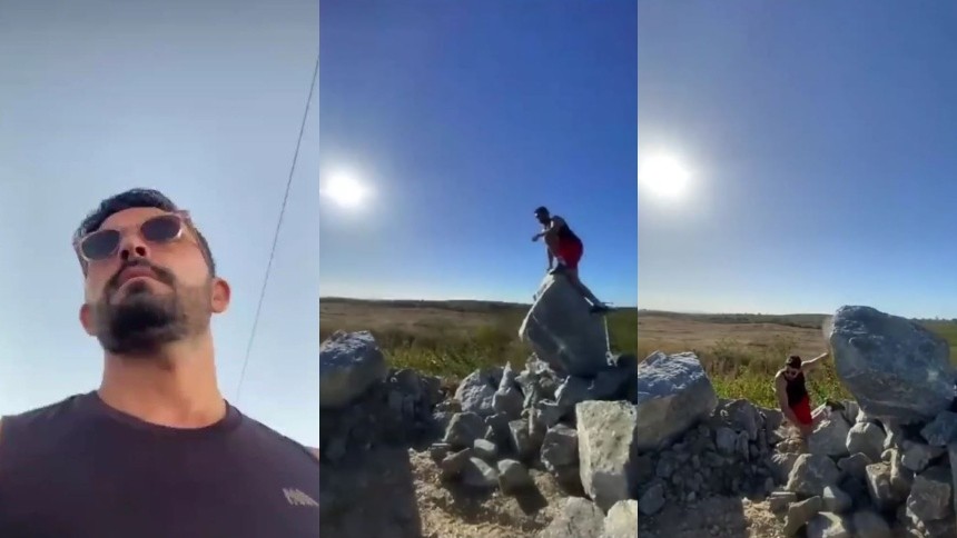 VIDEO: Se tomaba unas fotos y piedra de tres toneladas le cayó encima