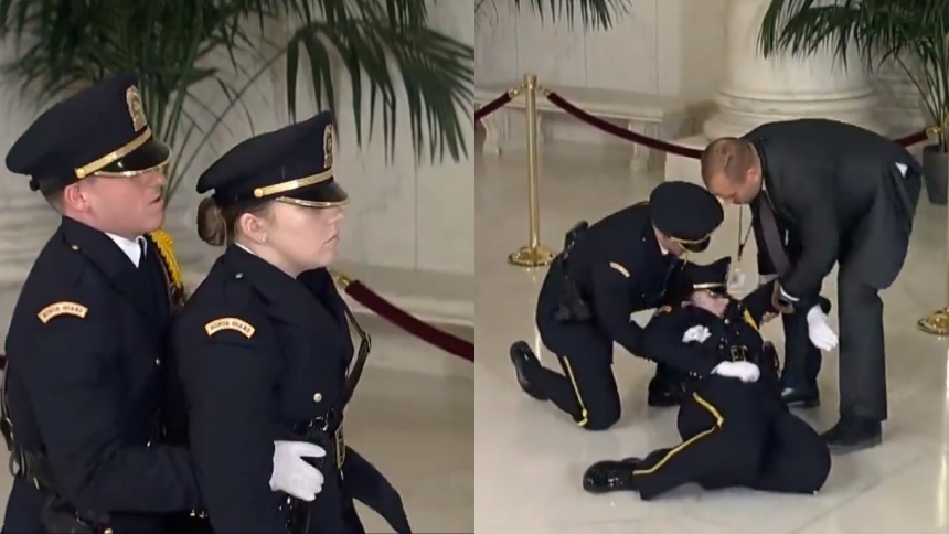 El video viral en el que una guardia de honor de EEUU se desmaya en pleno servicio de jueza fallecida